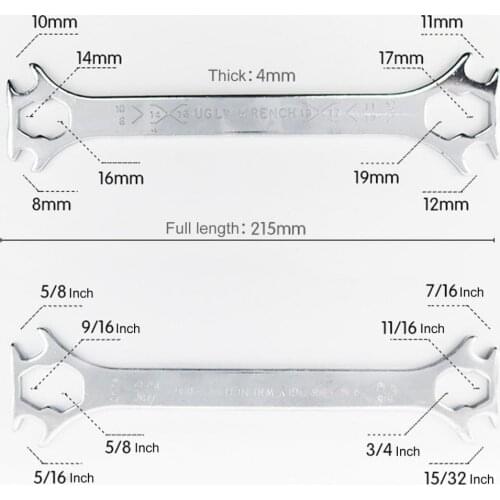 Metric/Imperial Bike Hexagon Wrench Multifunctional Double Head Sturdy Steel Mountain Bicycle Wrench Tool for Outdoor