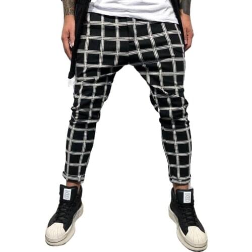 Jogger Men Full Length Black Gray Casual Lattice Drawstring Harem Pants Tracksuit Gyms Running Fitness Straight Sweatpants