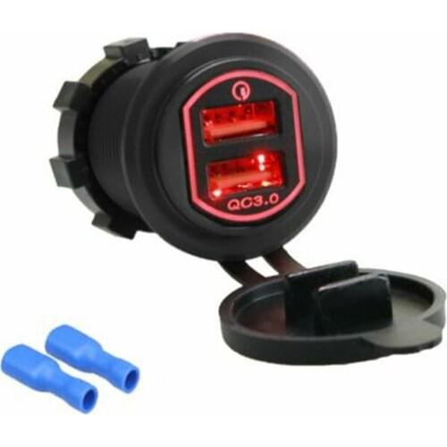 SOONHUA 12V Car Dual QC3.0 USB Charger With Cigarette Lighter Socket Plug Power Adapter Chargers With LED Light Indicator