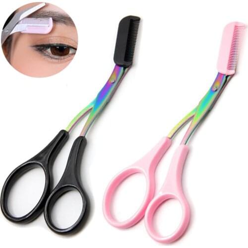 Washable Eyebrow Trimmer Scissor with Comb Facial Hair Removal Stainless Steel Shaver Cosmetics Makeup Accessories