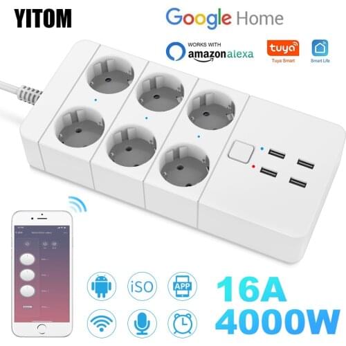 Smart Wifi Power Strip 6 EU Outlets Plug 4 USB Charging Port Timing with Bluetooth control Alexa Google Home Assistant