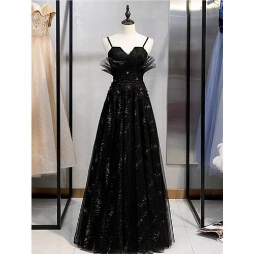 V-neck Evening Dress High Quality Evening Dresses Long Dress 2021 Vestido De Festa Robe De Soiree A-line Black Evening Dress