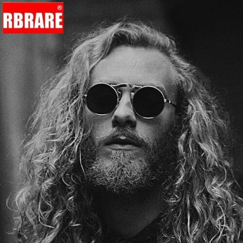 RBRARE Vintage Round Punk Sunglasses Women/Men Flip Metal Cover Glasses Shopping Polarized Light Lunette De Soleil Femme