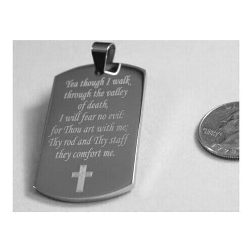 Low price PSALM 23:4 VALLEY OF DEATH PRAYER SOLID STAINLESS STEEL DOG TAG FH890265