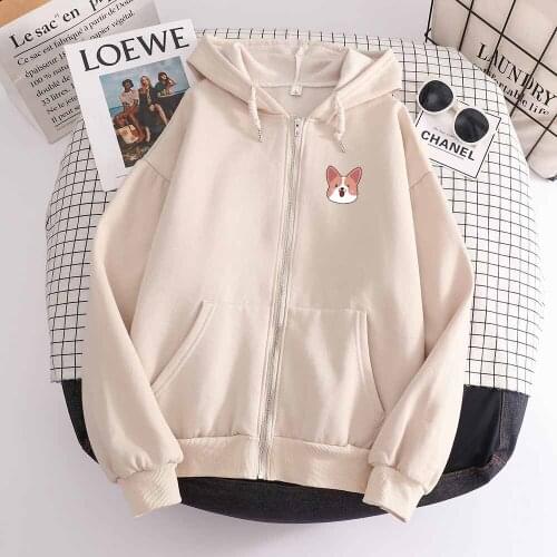 Kawaii Dog Zip Up Jacket Hoodies Women Cotton Graphic Oversized Sweatshirt Korean Aesthetic Clothes Harajuku Cute Tops Women