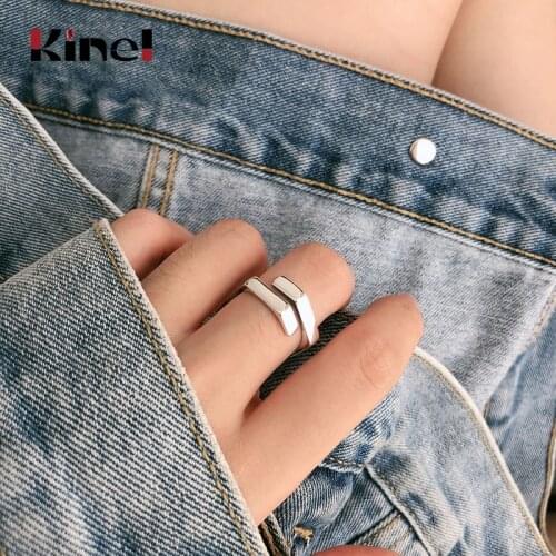 Kinel Authentic 925 Sterling Silver Geometric Cross Adjustable Finger Rings for Women Wedding Party Punk Jewelry
