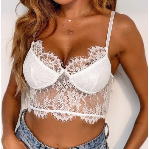 Lace Eyelash Sexy Lingerie Camisole Womens Gather Push Up Bra Erotic Flower Bellyband Perspective Temptation Top Underwear