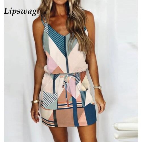 2021 Women Fashion Sexy Sling Sleeve Lace-Up Dresses Summer Casual V-Neck Striped Drawstring Dress Female Loose Sportwear Dress