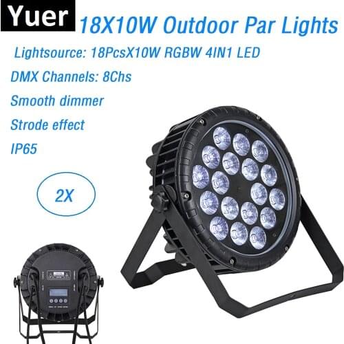 2XLot Outdoor Par Lights 18X10W RGBW Quad Color LED Flat Par Cans IP65 Waterproof Led Par Stage Lighting Effect DMX 8 Channels