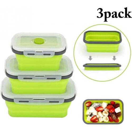 3PCS Food Container Silicone Collapsible Bento Lunch Box Silicone Food Box Food Storage Containers Keeping fresh Microwave