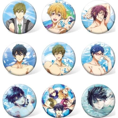9pcs 58mm Free! Iwatobi Swim Club Cartoon Badge Anime Round Brooch Pin