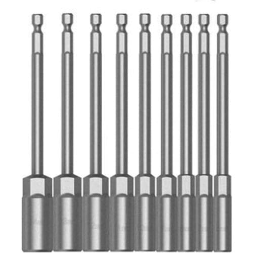 9Pcs 6mm-14mm Bolt Nut Driver Sockets Bit 80mm 150mm Length Extra Deep 1/4 Hex Shank Electric Impact Wrench Socket