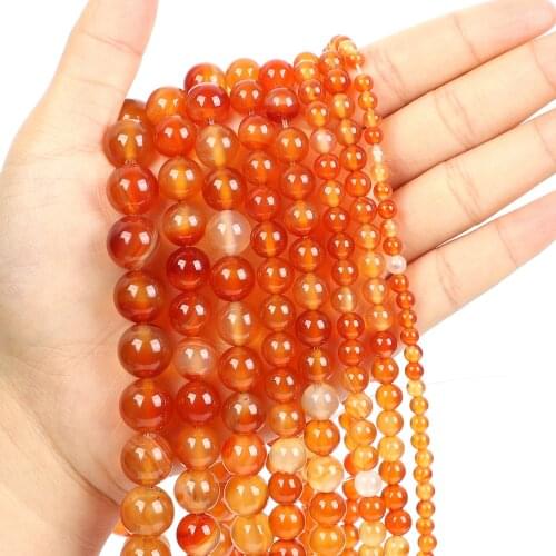 Natural Stone Beads Natural Red Agate Round Loose Beads for Jewelry Making Needlework Bracelet DIY 4-12 MM