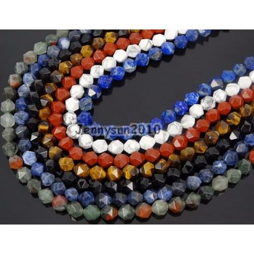 Natural Gems Stones 24 Faceted Polygons Spacer Beads 15'' Strand 6mm 8mm 10mm for Jewelry Making Crafts 5 Strands/Pack