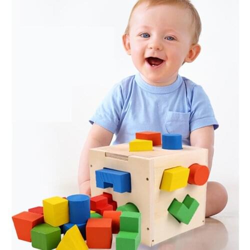 Wooden Geometric Shape Sorting Cube Box Color Recognition Educational Kids Toy Toddler Early Education Cognition Toys Gift