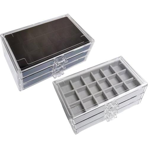 Three-Drawer Multi-Cell Flannel Storage Box Jewelry Case Compact Finishing Box Gifts for Girls Women Bracelet Rings Stationery