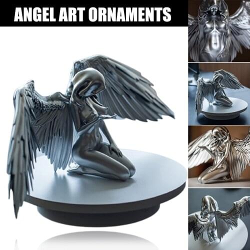Art Angel Female Woman Wing Kneeling Cloak Hat Figurine Resin Ornament for Garden Home Art Decoration Accessories WXV Sale