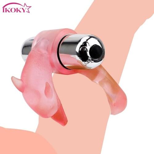 IKOKY Cute Dolphin Penis Rings Delay Ejaculation Clitoris Stimulator Sex Toys for Couple Silicone Vibrator Cock Cage