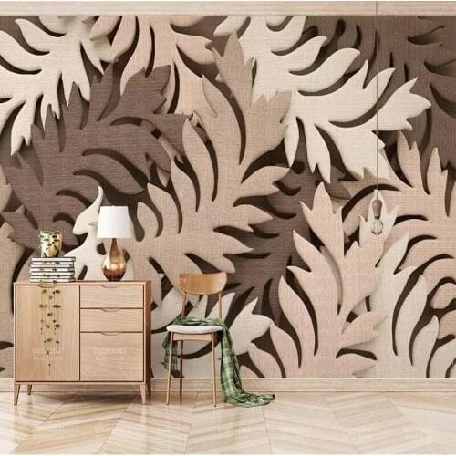 Custom Any Size Mural Wallpaper Creative 3D Leaves Brown Cloth Nordic Wall Cloth Living Room TV Sofa Home Decor Wall Paper Roll