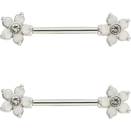 JHJT 2pcs 14G Nipple Rings Barbell 316L Surgical Stainless Steel Flower Shape Women Nipple Piercing Jewelry