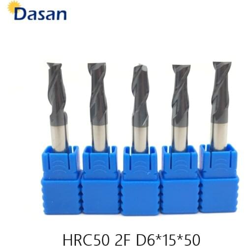 5pcs End Mill 6mm 2F HRC50 D6*50 Carbide Regular LONG Straight Shank CNC End Milling Cutter Tool for Steel