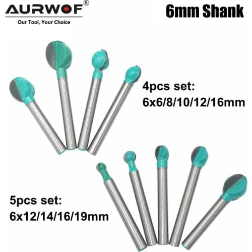 LAVIE 4pcs 5pcs 6mm Shank Ball Nose Round Carving Bit Router Bit for Wood Cove CNC Milling Bit Radius Core Tungsten Carbide 6003