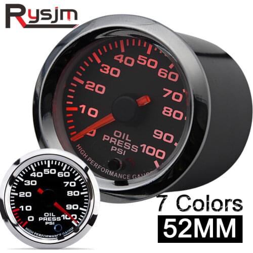 Oil Press Gauge 0-100 PSI Auto 12V 52mm 2" 7 Colors Oil Pressure Meter Holder LED With Oil Pres Sensor Universal Motorcycle Car