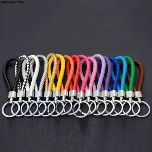 Fashion handmade pu leather rope keychain Car key ring key chain bag pendant accessories