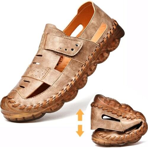 Men Sandals Slippers Summer Genuine Leather Cowhide Man Flat Non-Slip Water Shoes Hand Made Outdoor Casual Sandals Beach Shoes