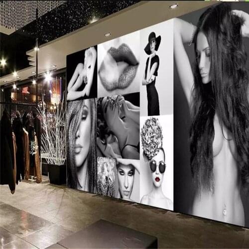 Custom mural professional production background wall cloth decorative painting - black and white sexy beauty background wall