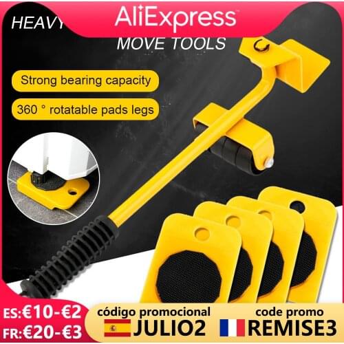 5PCS/Set Professional Furniture Lifter Tool Set Furniture Mover Wheel Bar Roller Device Heavy Stuffs Moving Hand Tools