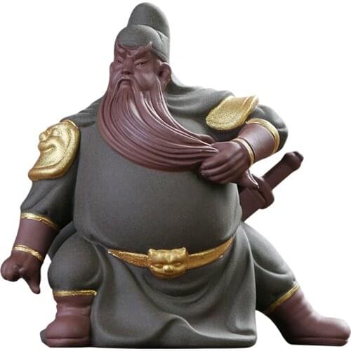 Wu Cai Shen Guan Gong Guan Yun Chang Holding a Knife, Tea Ceremony Ornaments, Ceramic Tea Pets, Tea Playing With Cars, Car-Carry