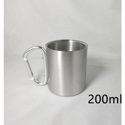 220ml Camping Travel Stainless Steel Cups Carabiner Hook Handle Picnic Water Mug Outdoor Climbing Hiking Portable Cups