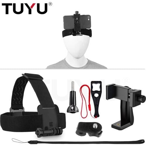 Head Band Phone Holder Head-Mounted Headband Mount Strap Adjustable Belt Cellphone Selfie Mount Clip For 4.5-7 inches Smartphone