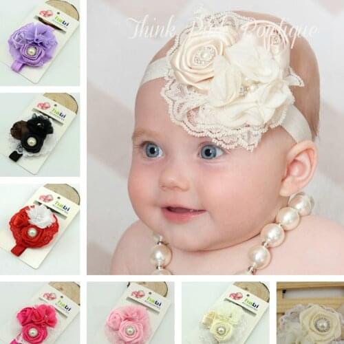 Baby girl headband Infant hair Band newborn tiara headwrap Toddlers Ribbon Kids Lace Flower bow pearl turban Hair Headwear