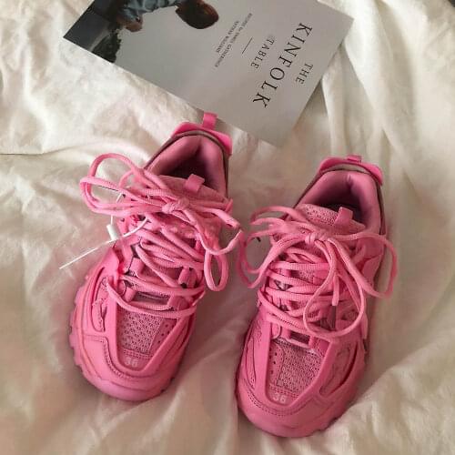 Stylish Brand Design Women Sneakers Cute Pink Chunky Shoes Ladies Breathable Mesh Trainers Womens Light White Sport Shoes
