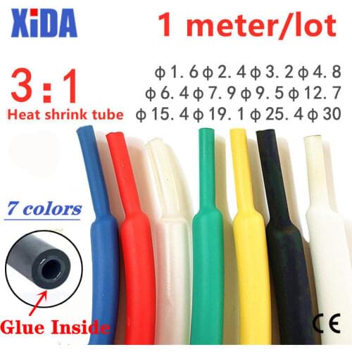 1M 1.6/2.4/3.2/4.8/6.4/7.9/9.5mm Dual Wall Heat Shrink Tube thick Glue 3:1 ratio Shrinkable Tubing Adhesive Lined Wrap Wire Kit