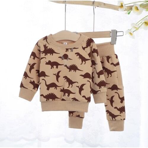 4# Baby Clothes Infant Baby Boys Girls Cartoon Dinosaur Print Sweatshirt Long Sleeve Tops+pants Outfits Kids Clothing 6m-3y