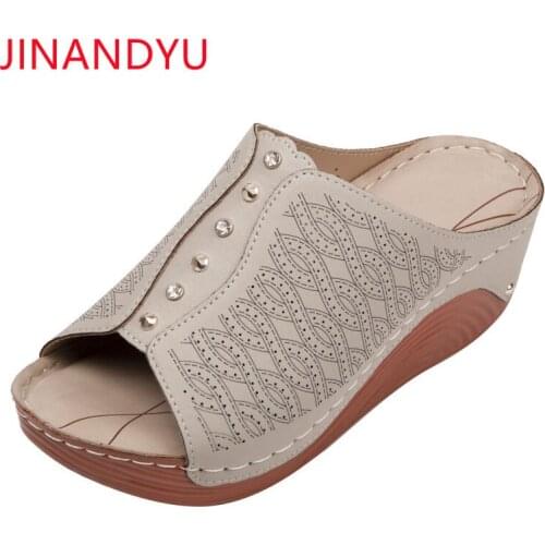 Beach Wedges Shoes for Women Slippers Large Size Platform Shoes Summer Fashion Heel Sandals for Women Ladies High Heel Mules