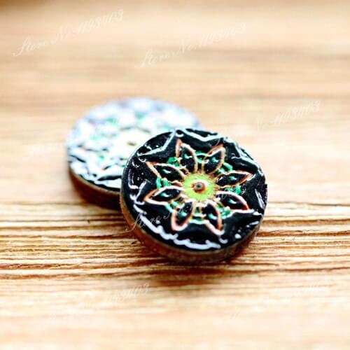Unique 3D Flower Embossed 16mm Round Coloured Drawing pattern Laser Cut wood Cabochon DIY for Rings, Earring,Brooch,Necklace