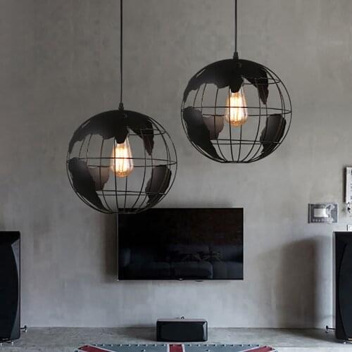 Earth Shape Vintage Cage Chandelier Light Bulb Cafe Style Bedroom Bar Pendant Led Lighting Industry Vintage Iron Lamps For Home