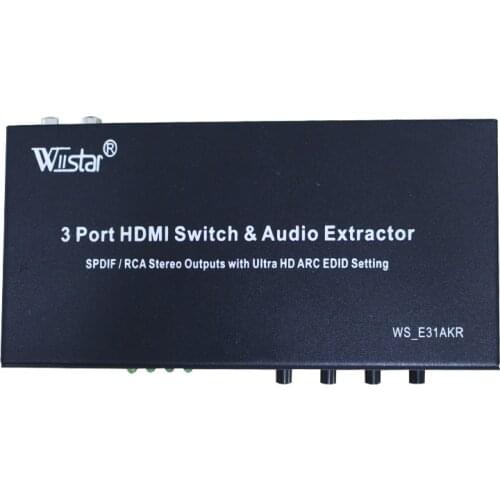 Wiistar 2019new style 3 Port Switch HDMI MHL Audio Extractor SPDIF/RCA stereo out puts whith oltra HD ARC EDID sotting