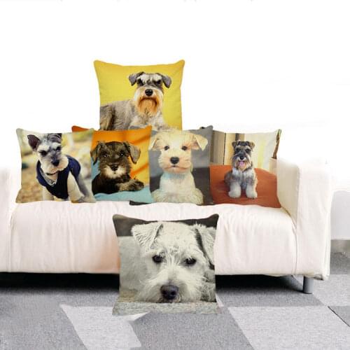 XUNYU Cute Animal Cushion Covers Schnauzer 45*45cm Square Throw Pillowcase Linen Pillow Case Home Decor Pillows Cases A0070
