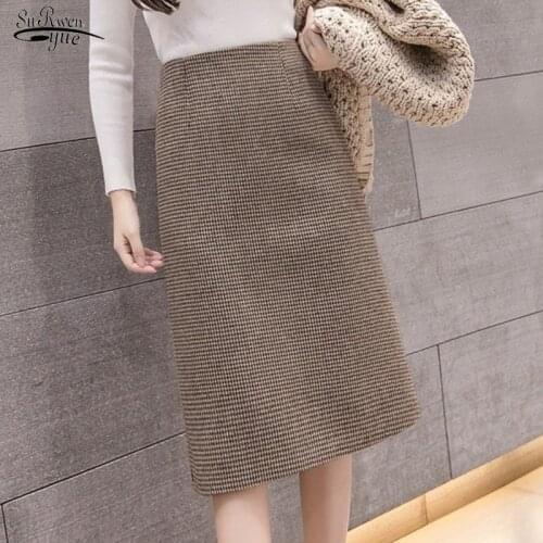 High Waist Elegant Pencil Midi Skirt Casual Fall Winter Warm Wool Skirt Slim Knee Length Split Work Lady Clothes Plus Size 7816