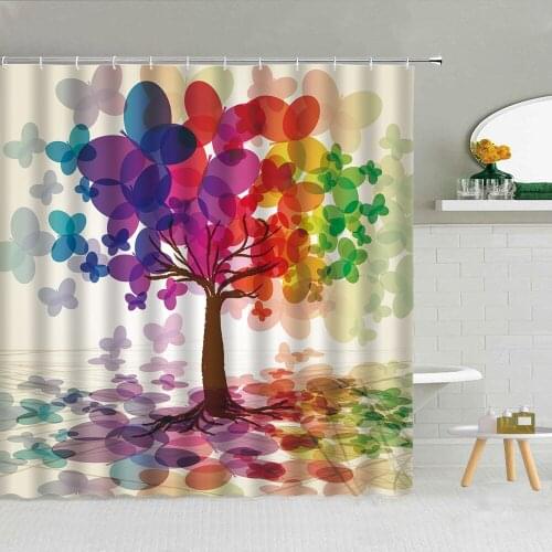 Color Tree Shower Curtain Creativity Plant Flower Landscape Polyester Bathroom Supplies With Hooks Cloth Curtains Home Decor