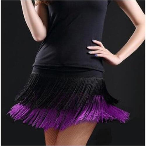 2020 Women Latin Dance Skirt Adult Double Tassel Design Dance Performance Latin Fringe Female Latin Tango Ballroom Chacha Dress