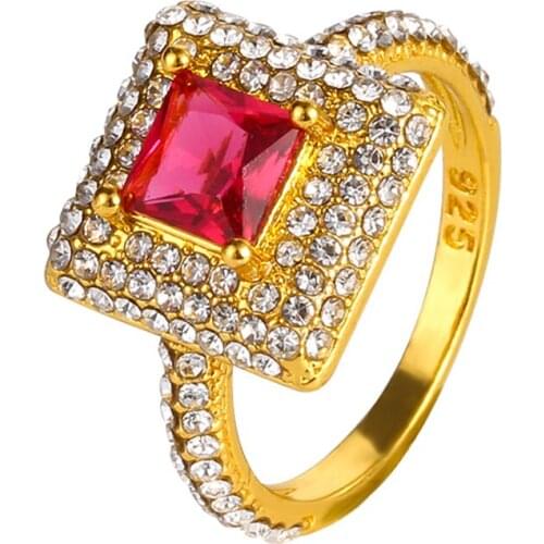 Women Rings Square Four Prongs Red Cubic Zirconia Rings Couple Wedding Rings Birthday Gift for Girlfriend Fashion Jewelry