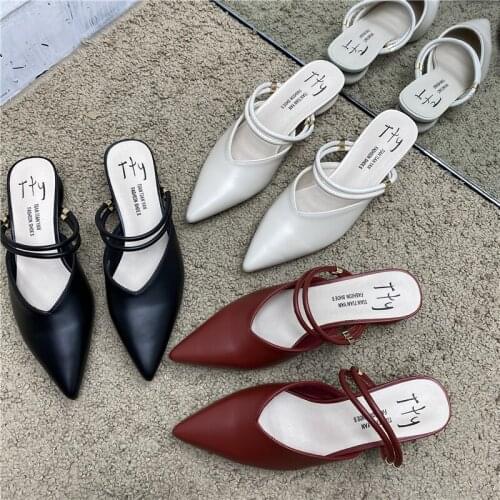 Women Mules Shoes 2021 Summer New Elegant Ladies Low Heels Slides Pointed Toe Slip On Slippers Outdoor Casual Sandal Slides Shoe