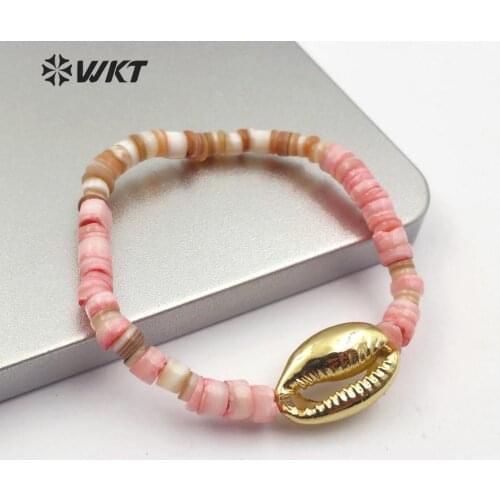 WT-B494 natural cowrie shell Bracelet gold electroplated beads bracelet charm women Bracelet Bangle Jewelry