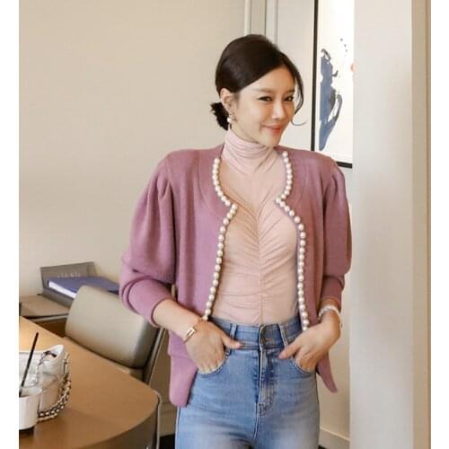 Women Cardigans Sweater Beaded pearl Female Knitted Cardigans Autumn Cardigans Sweater For Women